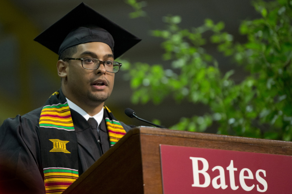 Alex Bolden, a senior from Cleveland, gives the senior address at Bates College’s commencement Sunday. Photos by Phyllis Graber Jensen/Bates College