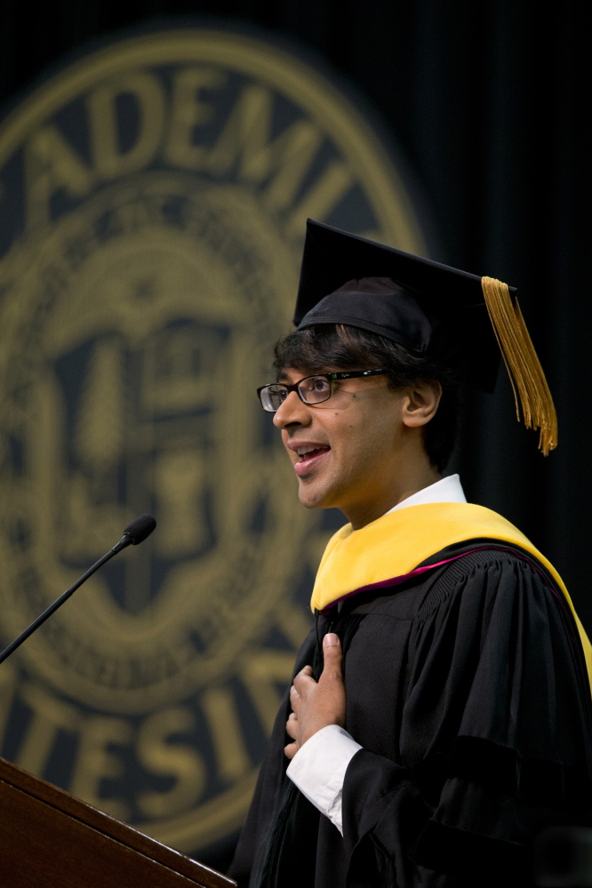 Keynote speaker Manjul Bhargava, mathematician and Princeton University professor, ties it all together for graduates.