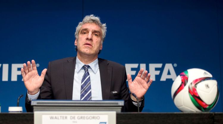 Walter De Gregorio, FIFA director of communications and public affairs, addresses the media during a press conference at the FIFA headquarters in Zurich, Switzerland, Wednesday, May 27, 2015. Swiss federal prosecutors opened criminal proceedings related to the awarding of the 2018 and 2022 World Cups, throwing FIFA deeper into crisis only hours after seven soccer officials were arrested and 14 indicted Wednesday in a separate U.S. corruption probe.(Ennio Leanza/Keystone via AP

