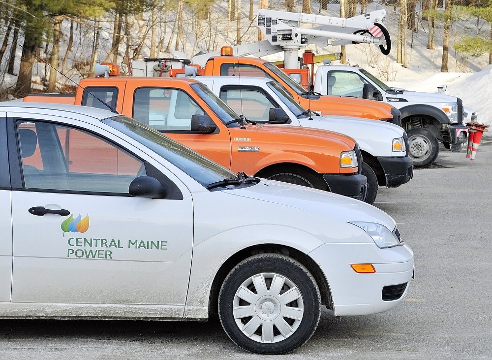 Central Maine Power Co. vehicles are ready to roll at the company's Augusta service building.