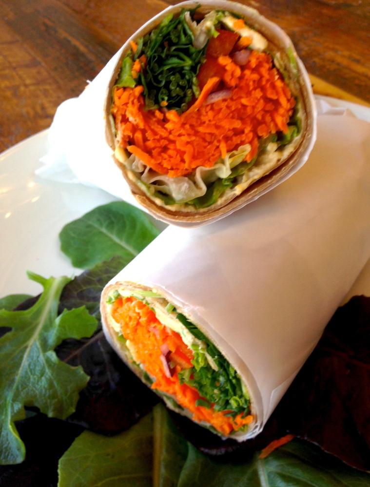 The Portland Food Co-op will sell an all-vegan lunch at the festival including a hummus roll-up with pea shoots, carrots, red bell peppers and lettuce.