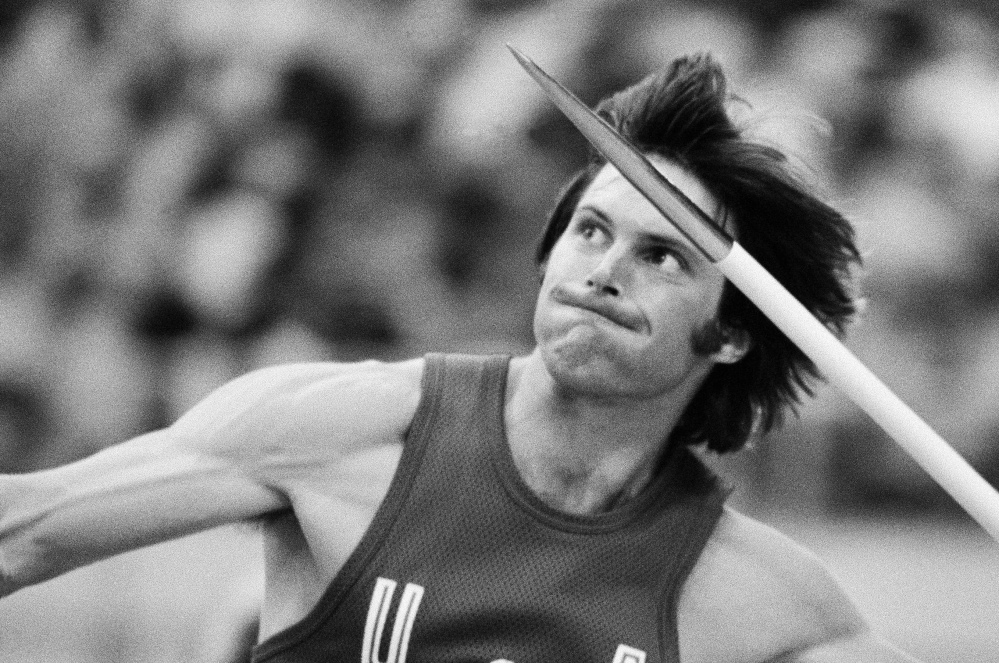 Bruce Jenner throws the javelin during the decathlon competition at the 1976 Olympics in Montreal, Canada. His masculinity was later enshrined on a Wheaties box.