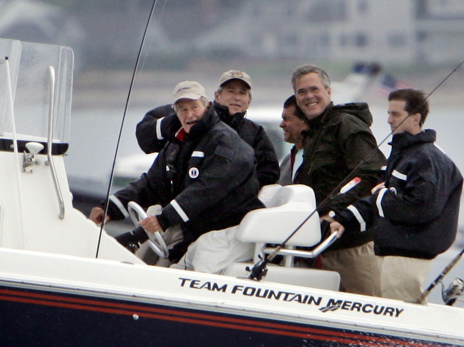 Former President George H.W. Bush takes his sons George and Jeb on a fishing trip off Kennebunkport. While Jeb Bush usually visits Maine just once a year, he’s building a $1.4 million cottage at Walker’s Point.