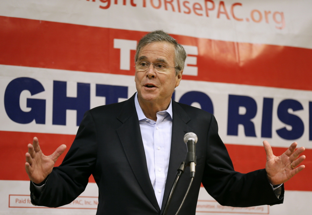 Former Florida Gov. Jeb Bush speaks during a town hall meeting last month at Loras College in Dubuque, Iowa. His central political challenge is how far to distance himself from his family’s political legacy.
The Associated Press