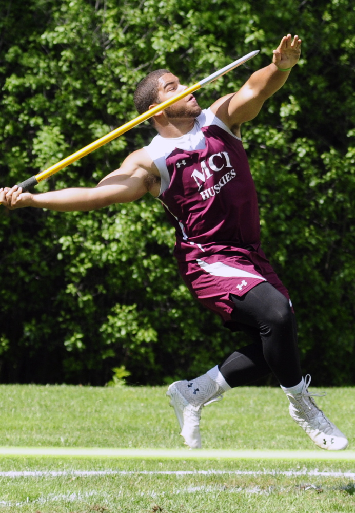 June 6: Maine Central Institute’s Eric Hathaway finished second in the javelin with a throw of 163-0 and won the state title in the shot put with a throw of 52-7 .