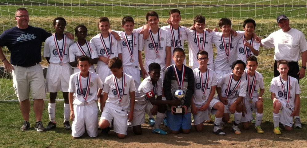 Members of the Seacoast United U13 boys’ soccer team, from left to right, front row: Tristram Coffin, Chris Theodores, Warsame Ali, Harrison Bell, Tristan Fogg, Matt Arnoldo, Conner Coffin and Justin Donaldson; back row: assistant coach Greg Reid, Noor Aden, Mohamed Matan, Javin Stickney, Aidan Reid, Josh Underdown, Jake MacCallum, Dan Chizmar, Quinn Brown, Andy Arnoldo, Coach Ron Graham. Missing from the team photo are Brady King and Eli Allen.