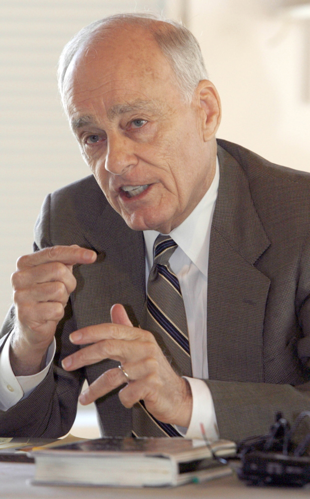 Vincent Bugliosi speaks at a 2008 news conference in Burlington, Vt. The prosecutor in the Charles Manson trial who went on to write the best-selling true-crime book “Helter Skelter” has died. (AP Photo/Toby Talbot, File)