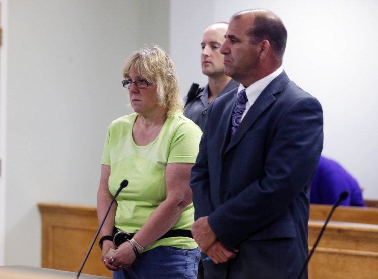 Joyce Mitchell is arraigned in City Court in Plattsburgh, N.Y., on Friday night. Mitchell is accused of helping two convicted killers escape from the Clinton Correctional Facility.