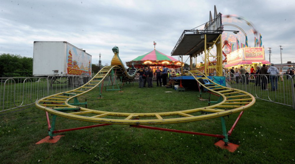 The Dragon Wagon ride at a Waterville carnival remained closed over the weekend after an accident Friday injured three children when two cars decoupled, then struck each other.
Michael Seamans/Morning Sentinel