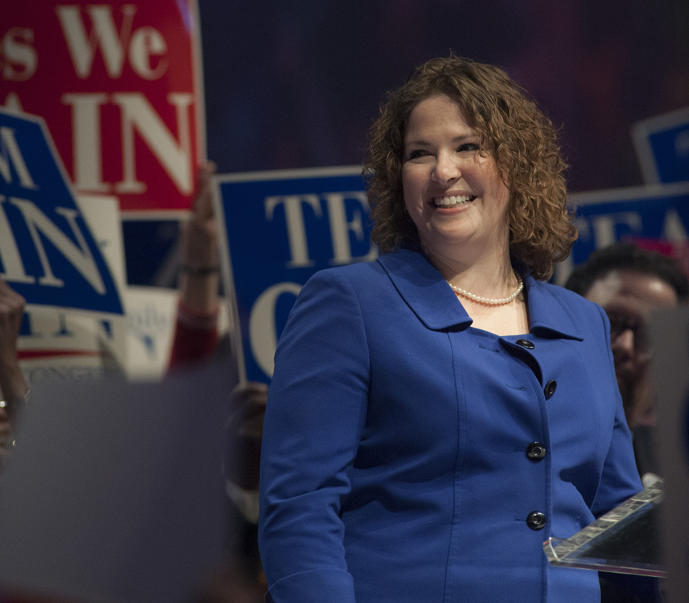 Emily Cain speaks at the Maine Democratic Convention in Bangor in 2014.