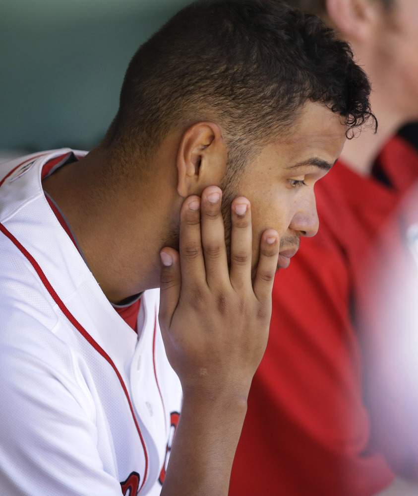 Eduardo Rodriguez had his first poor start since his promotion to Boston and was hurt by bad defense.