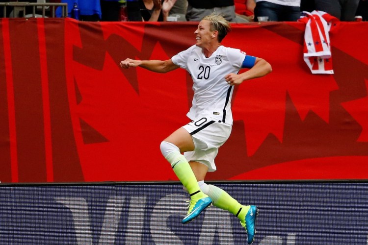 U.S. forward Abby Wambach celebrates her goal against Nigeria late in the first half of Tuesday’s Women’s World Cup match. The goal proved to be a game winner.