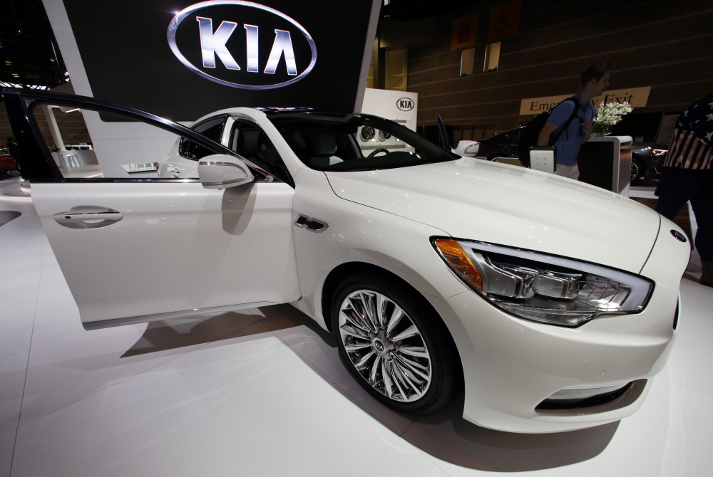 The Kia 2015 K900, V8, is on display at the Chicago Auto Show. Kia vaulted five spots to take second place on J.D. Power’s annual survey of new vehicle quality, released Wednesday.