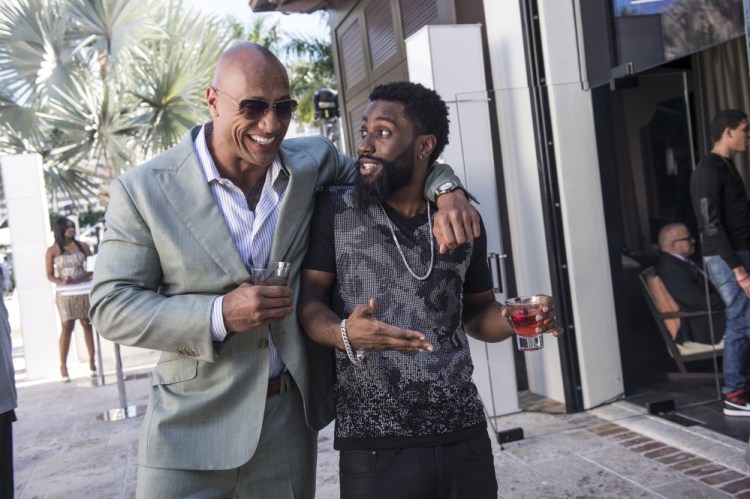 Dwayne Johnson, left, and John David Washington in a scene from Episode 3 of “Ballers,” which premieres Sunday.