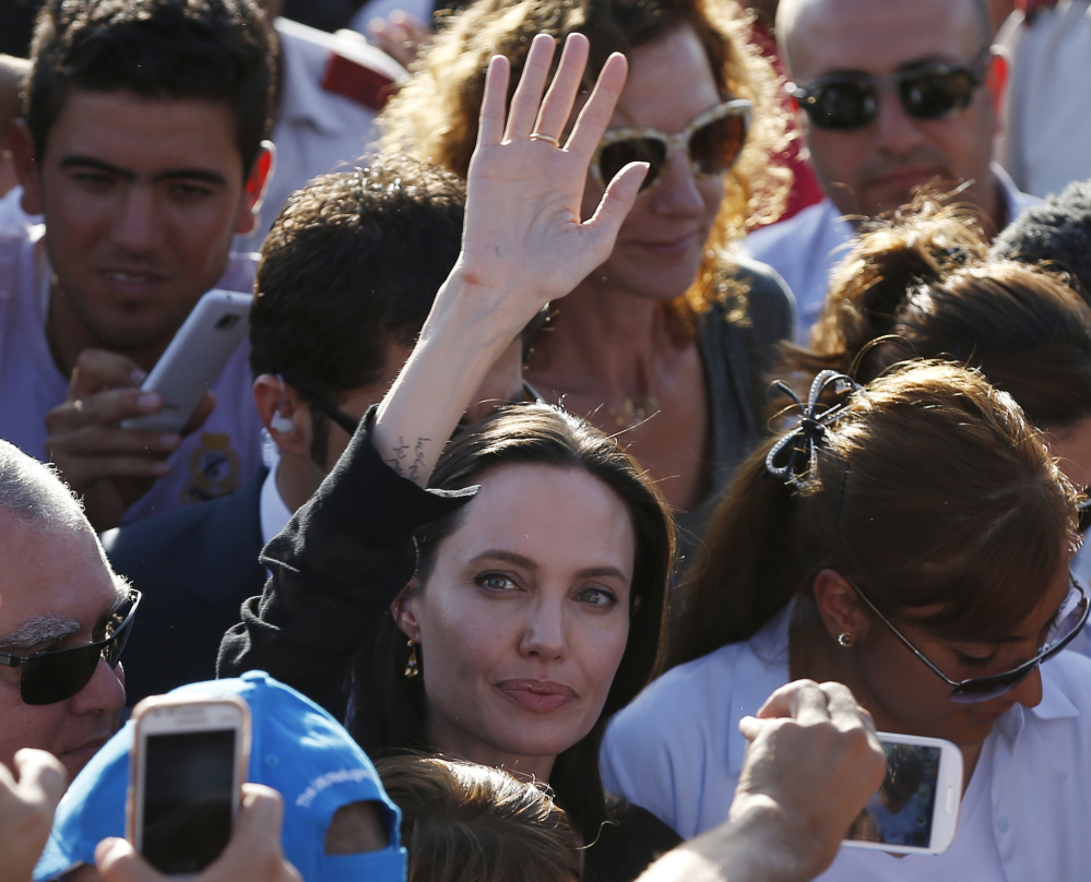 Angelina Jolie, special envoy of the United Nations high commissioner for refugees, arrives for a visit at the Midyat refugee camp in Mardin, Turkey, near the Syrian border, on Saturday.