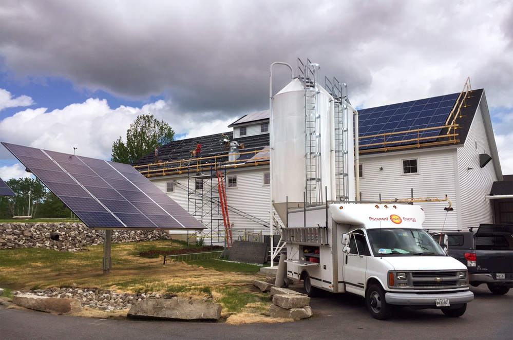 Assured Solar Energy in North Yarmouth – working with the Solarize Freeport marketing campaign – installs an array at the Maine Beer Co. in Freeport late last month.