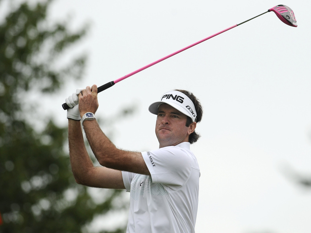 Bubba Watson tees off the second hole during the third round of the Travelers Championship golf tournament, Saturday in Cromwell, Conn.  The Associated Press