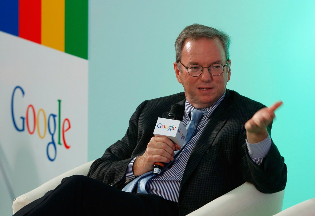 Eric Schmidt, Executive Chairman of Google, speaks during a session with students at the Chinese University of Hong Kong, in Hong Kong, Monday, Nov. 4, 2013.  Google announced Monday that it will partner with the university on a program to encourage the innovation and the entrepreneurship.(AP Photo/Vincent Yu)