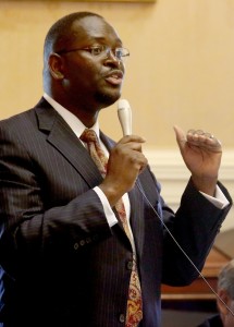 In this 2014 photo, state Sen. Clementa Pinckney speaks at the South Carolina Statehouse. Pinckney was killed, Wednesday in a shooting at a historic black church in Charleston, S.C. Grace Beahm/The Post and Courier via AP