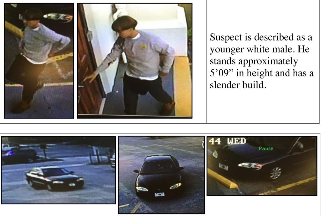 During the manhunt Thursday morning, Charleston Police Department released these surveillance images of the shooting suspect and the vehicle he was driving.