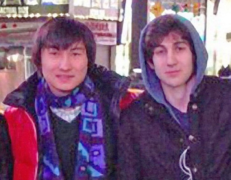 Dias Kadyrbayev, left, and Dzhokhar Tsarnaev pose in Times Square in a framegrab from Tsarnaev’s page on VKontakt, the Russian equivalent of Facebook, in 2013. Tribune News Service 