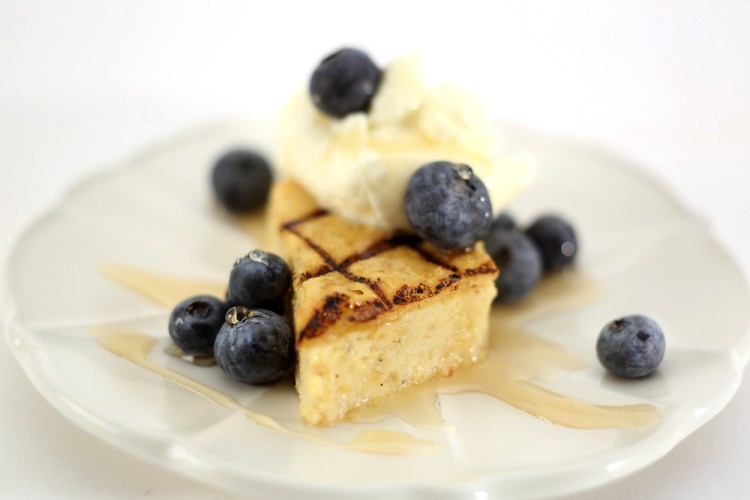 Grilled polenta with maple and fresh berries