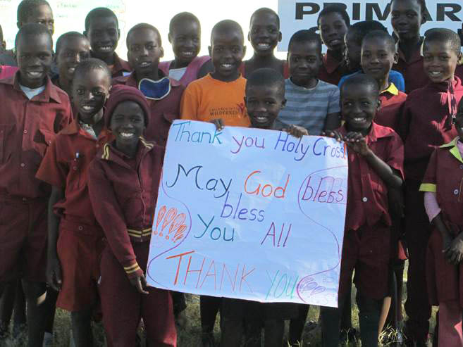 Students at Holy Cross Catholic School in South Portland received this photo Monday showing students in Ngamo, Zimbabwe, thanking them for raising money to help pay their school fees.
