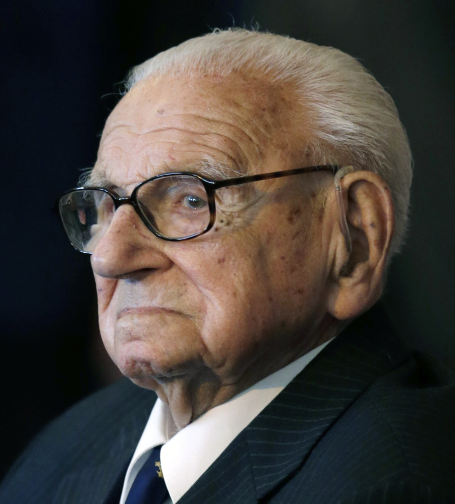Sir Nicholas Winton, 105 in this 2014 photo, was labeled “Britain’s Schindler” for his dogged persistence to help children escape the Nazis.