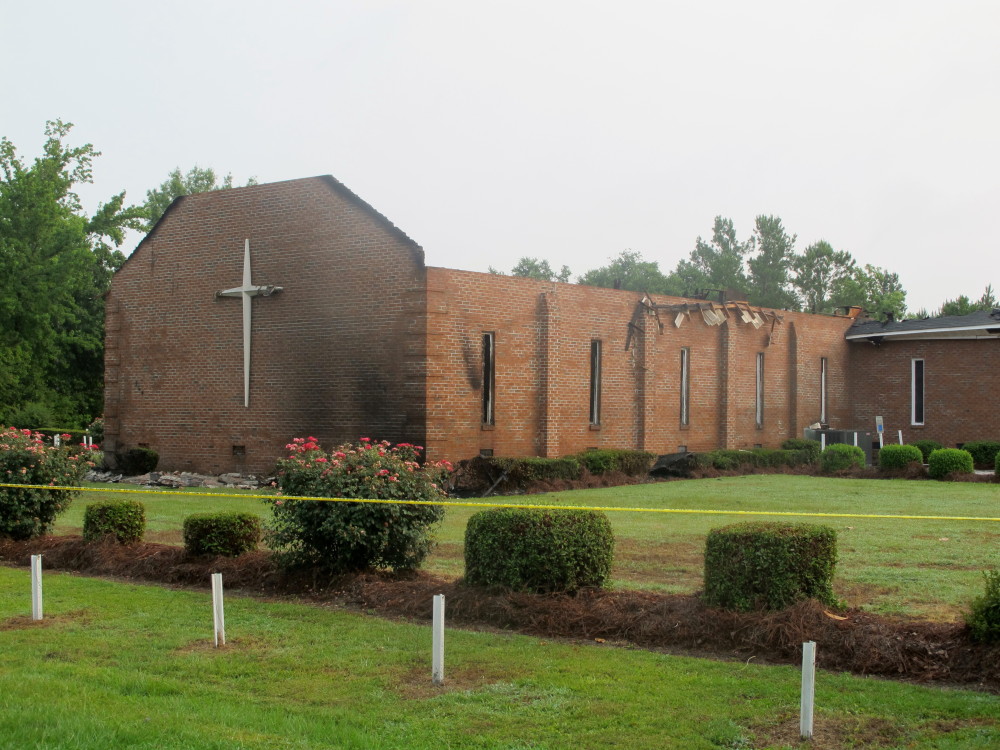 The Mount Zion AME Church in Greeleyville, S.C., was heavily damaged by fire started by a lightning strike.