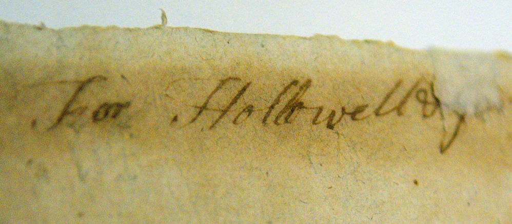 This handwritten note mentioning Hallowell is seen on the back of a 1776 copy of the Declaration of Independence.