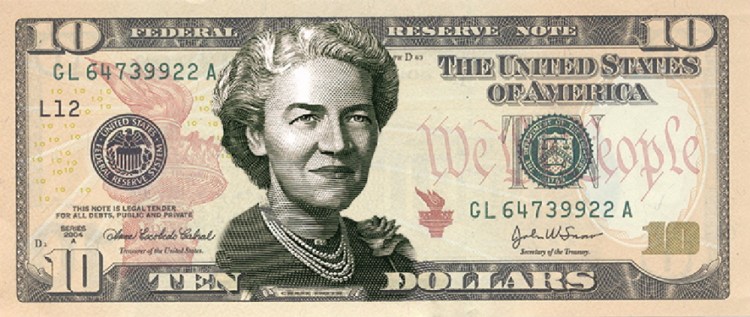 An image released by the Treasury Department shows a possible design for the $10 bill featuring Margaret Chase Smith.