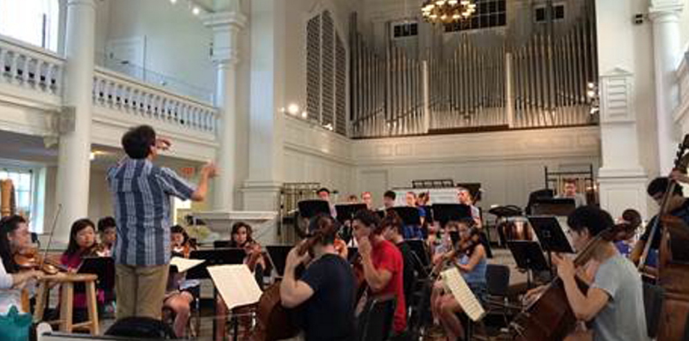 The Atlantic Music Festival Orchestra practices this week at Lorimer Chapel at Colby College in Waterville. An official opening is planned for 7 p.m. Saturday at the chapel, with David Amado conducting.