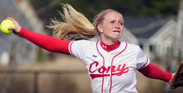 Cony’s Arika Brochu brought a fierce competitiveness as both a pitcher and a hitter. “She was probably the most competitive athlete I’ve ever coached against,” said Bangor Coach Don Stanhope.