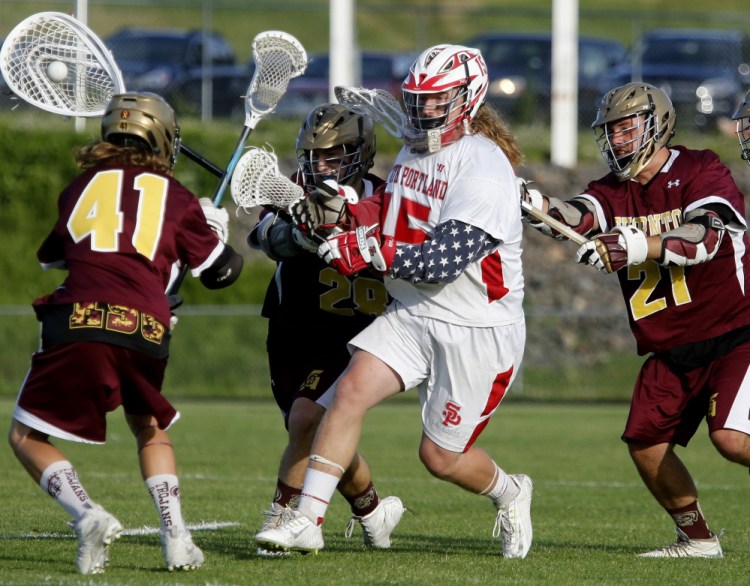 T-Moe Hellier was an intimidating presence for South Portland on its way to back-to-back Western Class A boys’ lacrosse championships and the 2014 state title. “He plays with a swagger that makes a difference. I’d say he’s the difference of four or five goals a game,” said Westbrook Coach Josh Plowman.