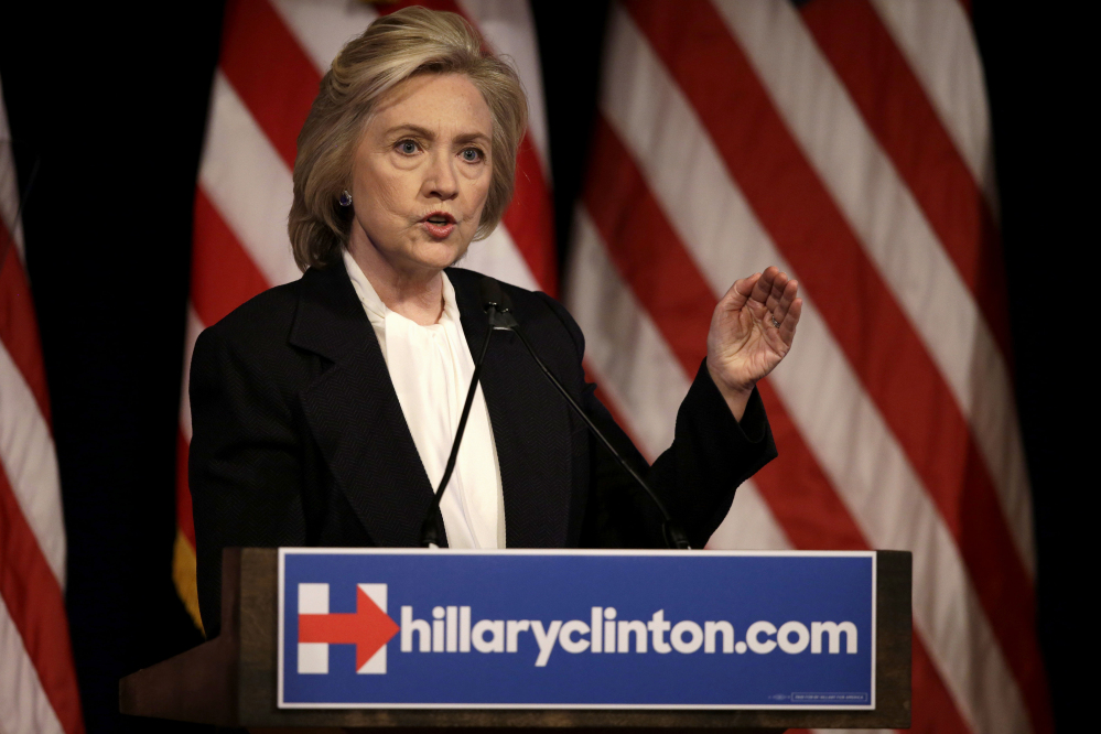 Democratic presidential candidate Hillary Clinton speaks at a campaign event in New York on Monday. In the first major economic speech of her presidential campaign, said that as president she would crack down on Wall Street excess and build an economy that would rejuvenate wages.