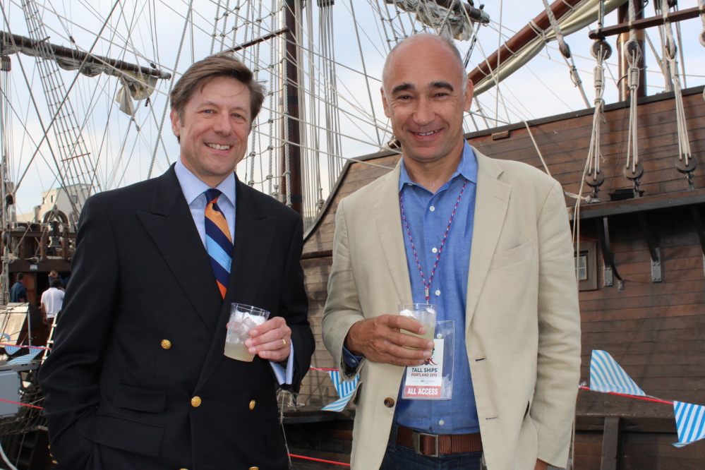 Stephen Tall, representing sponsor Acadia Trust, and Willy Ritch of Tall Ships Portland.
