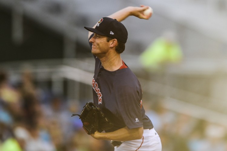 Sea Dogs pitcher Mike McCarthy turned in a solid outing Friday night against the New Hampshire Fisher Cats, allowing just one run in five innings as Portland rolled to a 10-5 victory. Whitney Hayward/Staff Photographer