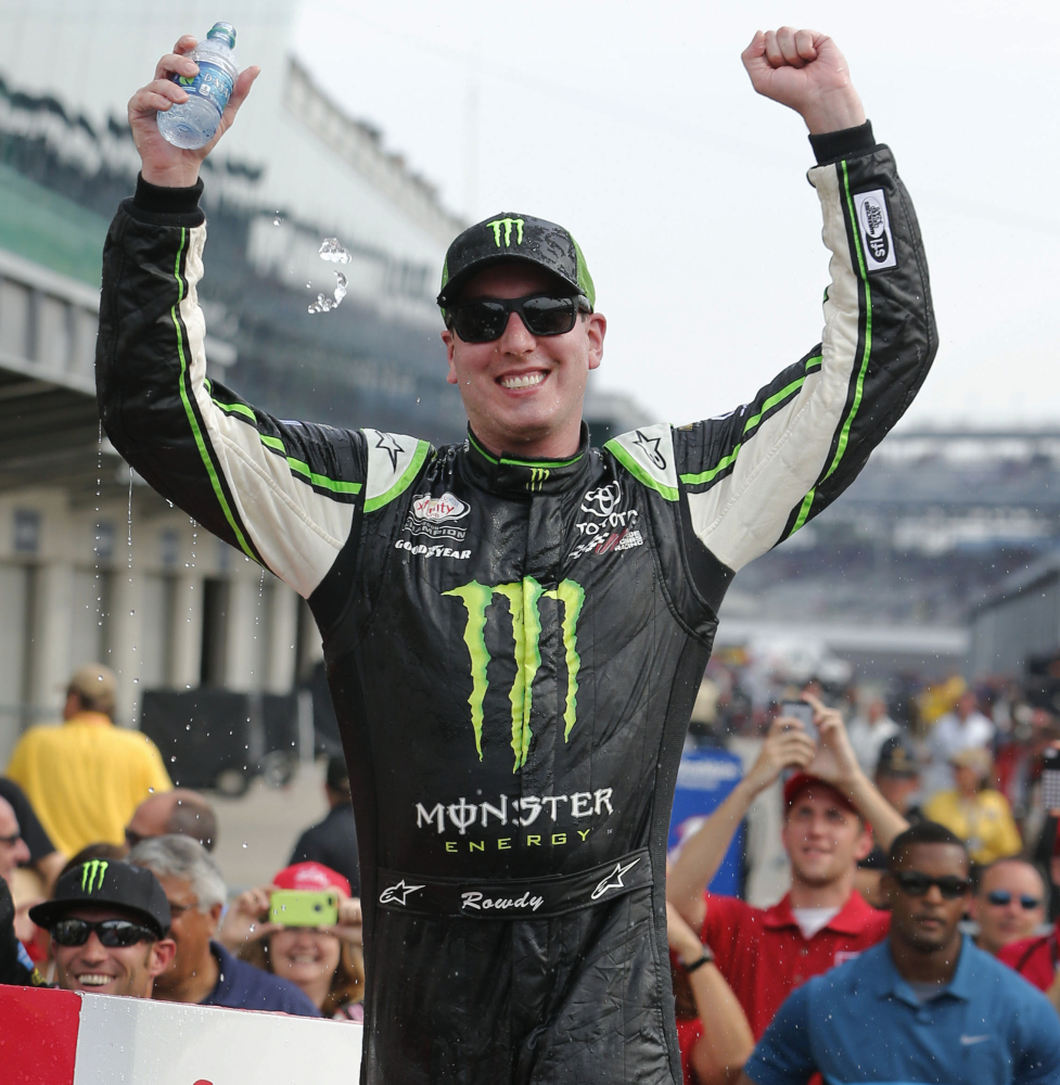 Kyle Busch celebrates Saturday after winning the Xfinity Series race with a last-lap pass at Indianapolis Motor Speedway.