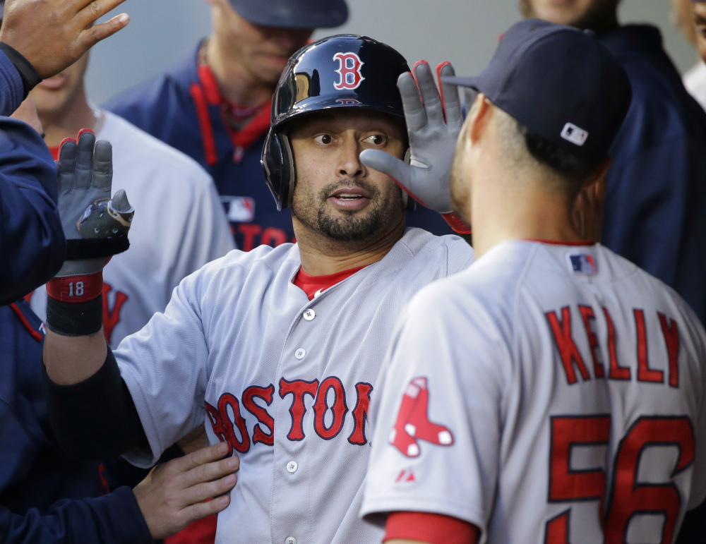 The Boston Red Sox traded outfielder Shane Victorino to the Los Angeles Angels on Monday. Boston sends Victorino and more than $3.8 million to L.A. in return for infielder Josh Rutledge.
The Associated Press