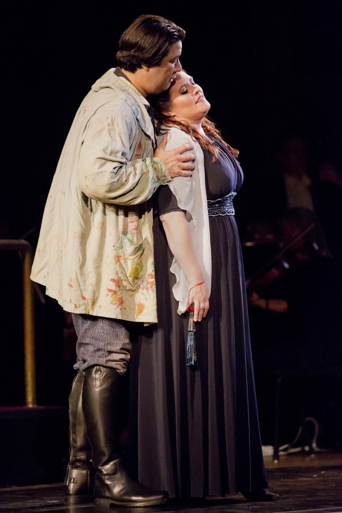 Adam Diegel as Cavaradossi and Alexandra LoBianco as Tosca perform during a dress rehearsal. Gabe Souza/Staff Photographer
