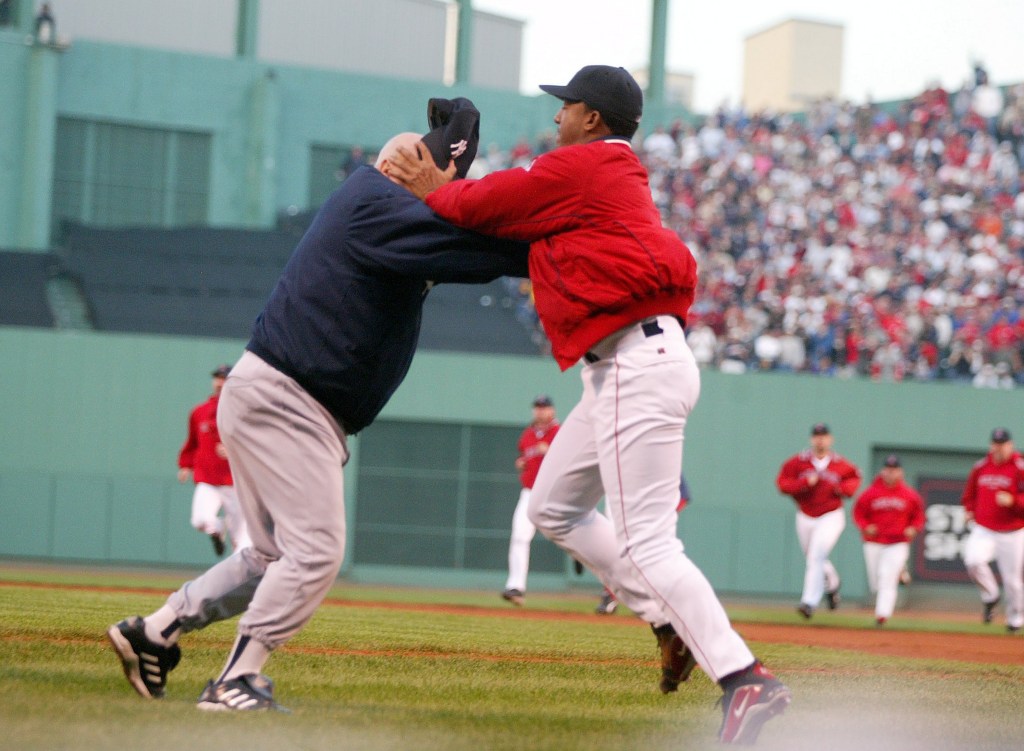 He was a fighter, but this incident wasn’t how we usually saw Pedro Martinez battle. He threw Don Zimmer to the ground during a tussle on Oct. 11, 2003, when the Yankees beat the Red Sox 4-3. Paul J. Bereswill/Newsday
