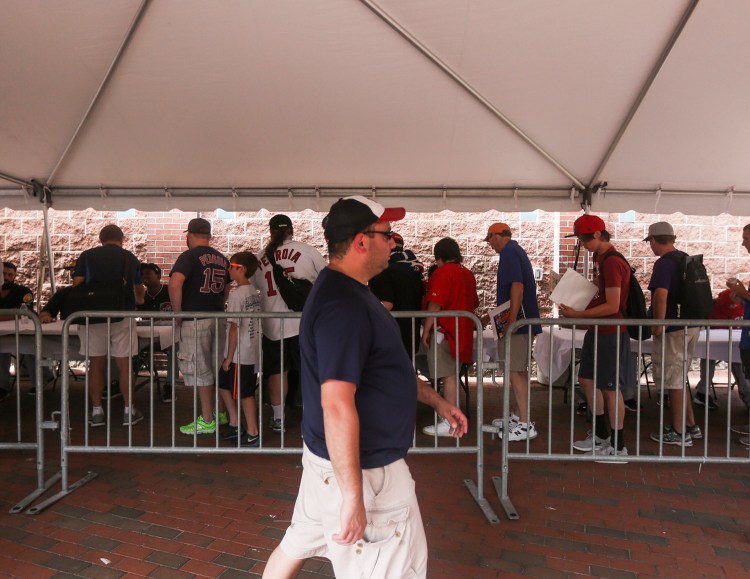 Fans line up for autographs from some future stars before the Eastern League All-Star Game at Hadlock Field.