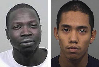 Gang Deng Majok, left, and Johnny Ouch, right, are charged in the killing of Treyjon Arsenault in a Portland recording studio in May.