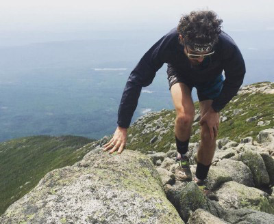Scott Jurek climbs up Mount Katahdin while finishing the Appalachian Trail. Facebook photo