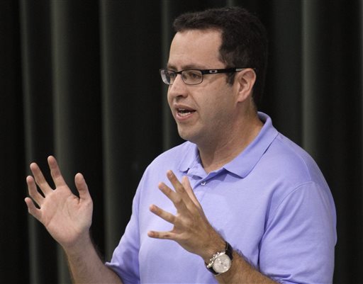 Subway frontman Jared Fogle speaks to students about healthy eating and exercise at Battle Academy in Chattanooga, Tennessee, in this 2013 photo. Dan Henry/Chattanooga Times Free Press via AP
