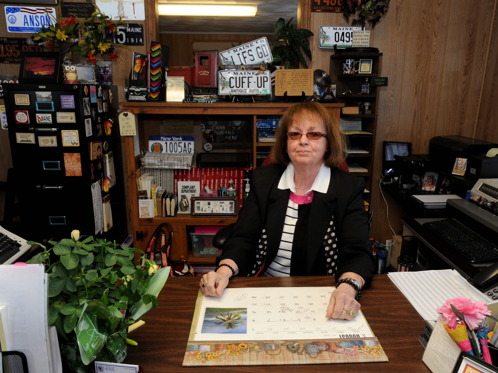 Staff photo by Michael G. Seamans
Claudia Viles, Anson’s tax collector, sits at her desk Thursday. The town has filed a lawsuit against Viles over $478,000 in town money that’s unaccounted for from 2011 through last September.
