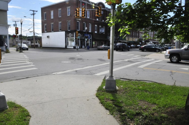 The four corners at the intersection of Temple and Main Streets in Waterville will be the site where incoming Colby College students will construct parks as part of an orientation project Thursday.