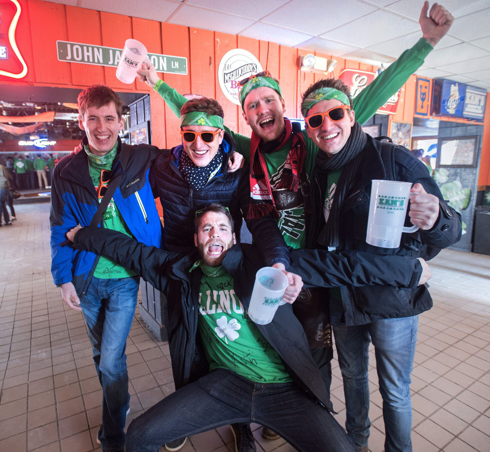 St. Patrick’s Day bargoers celebrate at Kam’s in Champaign, Ill. The University of Illinois partied its way into the top spot on an annual list of top party schools in the country.