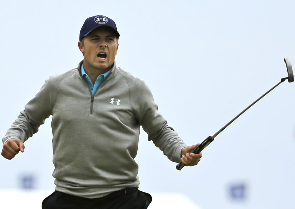 Jordan Spieth reacts after a birdie on July 20 during the final round of the British Open, where he finished a shot back, ending his Grand Slam bid.
