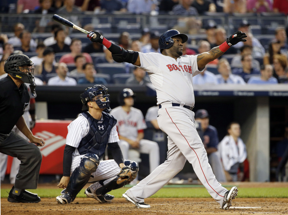 David Ortiz hits a solo home run to give the Red Sox a 2-0 lead in the fourth inning against Yankees starting pitcher Luis Severino, who made his major league debut.